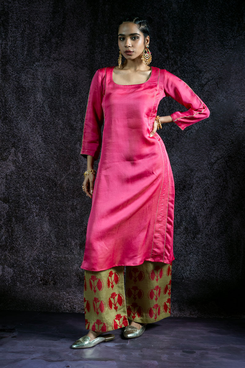 KUNDAN GULABI METALLIC SET OF 2 - KURTA + PALAZZO | SHOBITAM