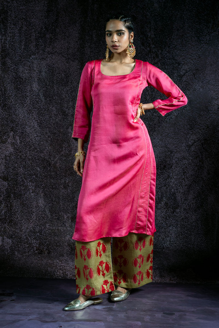 KUNDAN GULABI METALLIC SET OF 2 - KURTA + PALAZZO | SHOBITAM