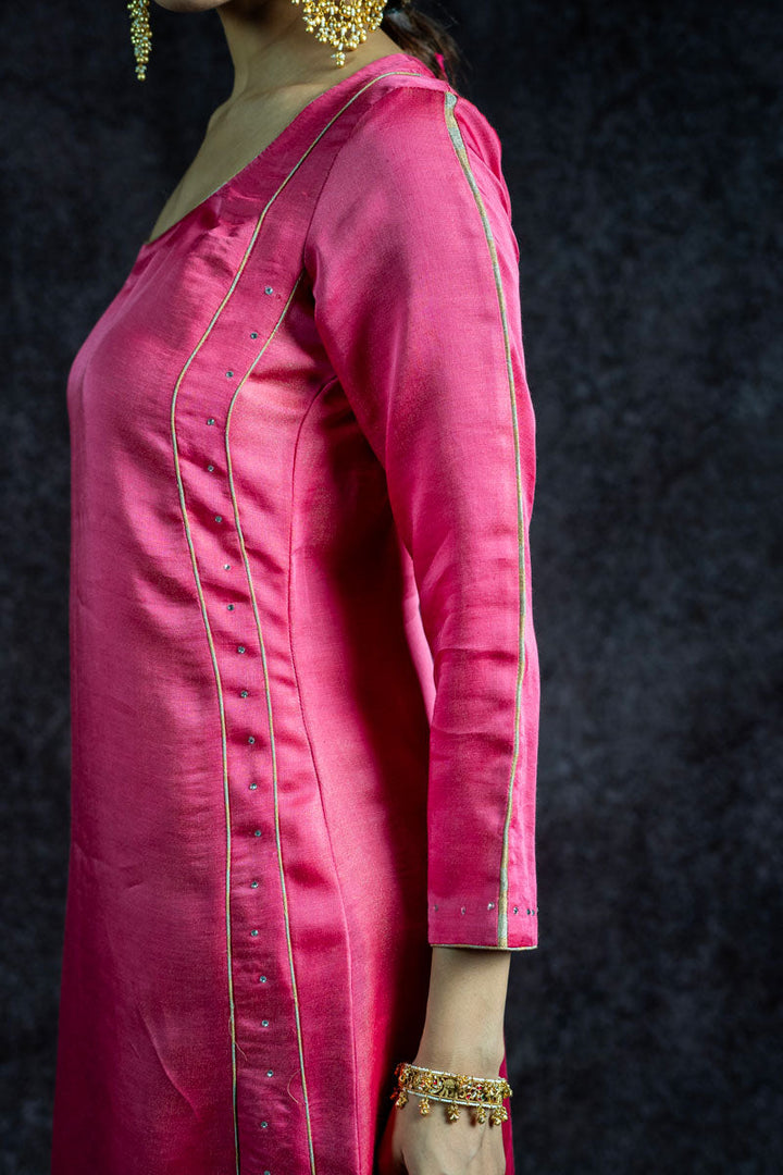 KUNDAN GULABI METALLIC SET OF 2 - KURTA + PALAZZO | SHOBITAM