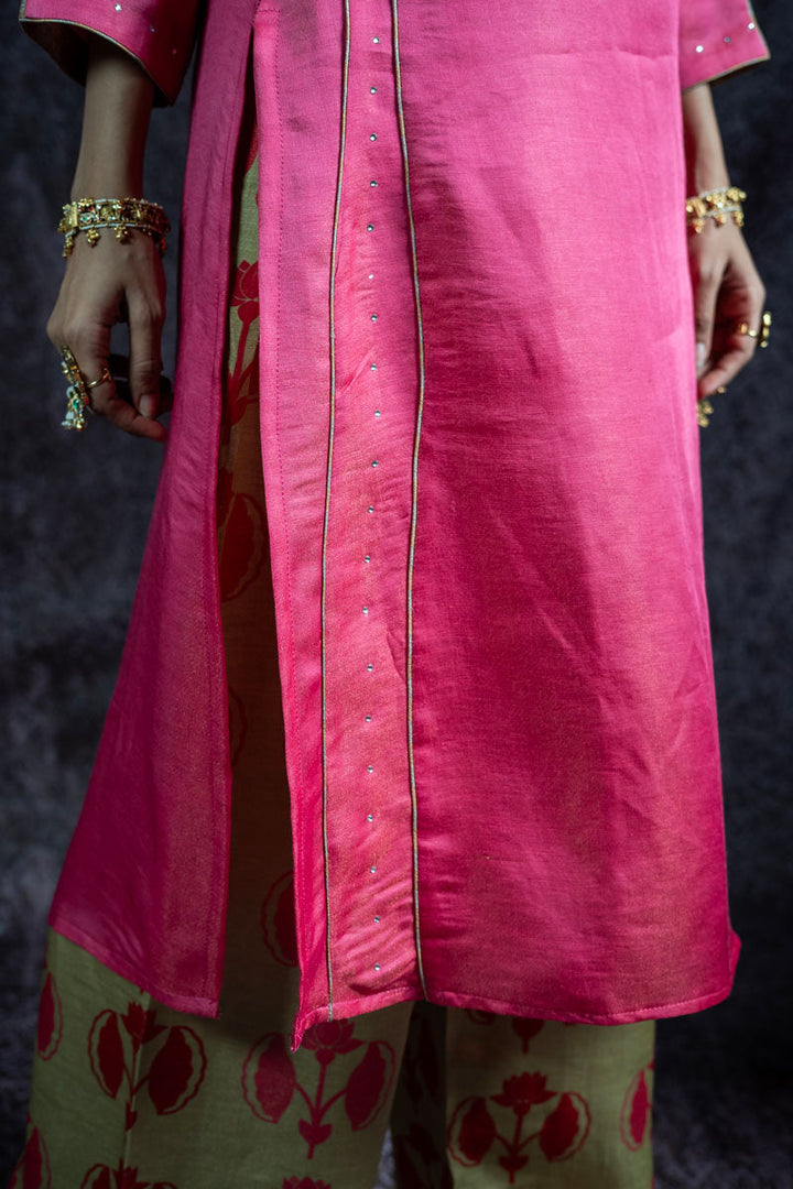 KUNDAN GULABI METALLIC SET OF 2 - KURTA + PALAZZO | SHOBITAM