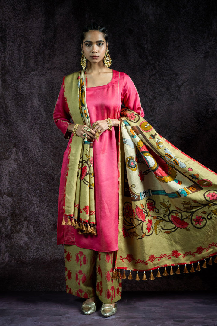 KUNDAN GULABI METALLIC SET OF 2 - KURTA + PALAZZO | SHOBITAM