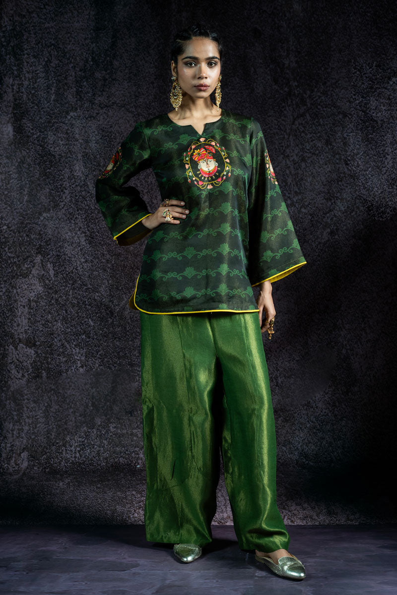 SHRINATHJI ARPAN METALLIC GREEN CO-ORD SET (SET OF 2) |SHOBITAM
