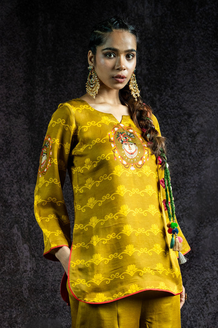 SHRINATHJI ARPAN METALLIC OLIVE KURTA | SHOBITAM