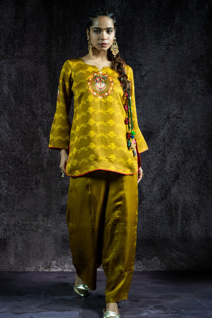 SHRINATHJI ARPAN METALLIC OLIVE KURTA | SHOBITAM