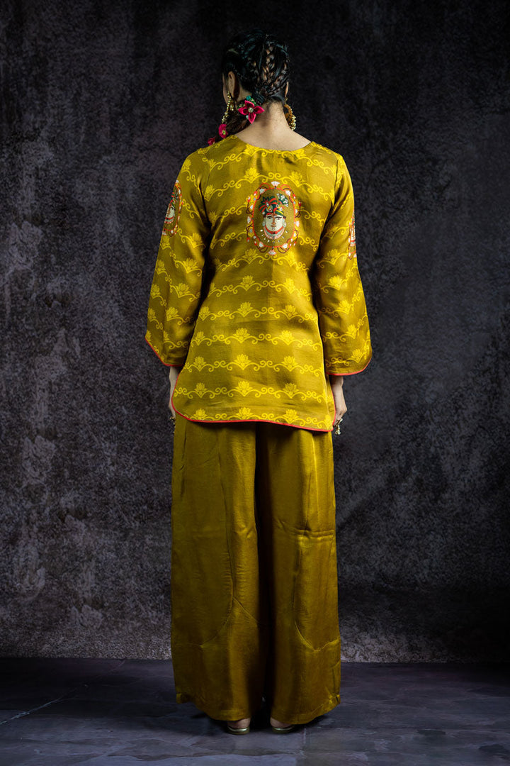 SHRINATHJI ARPAN METALLIC OLIVE KURTA | SHOBITAM