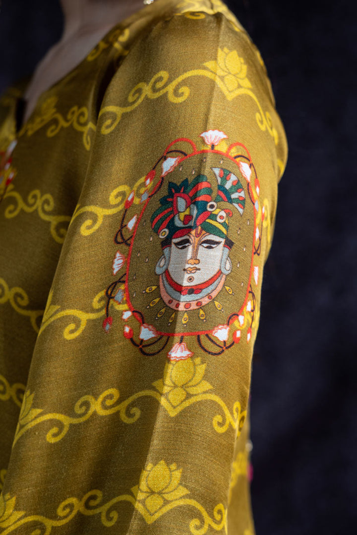 SHRINATHJI ARPAN METALLIC OLIVE KURTA | SHOBITAM