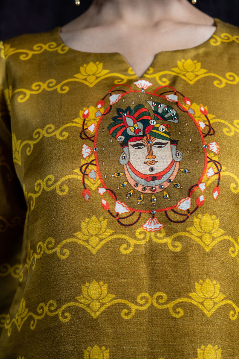 SHRINATHJI ARPAN METALLIC OLIVE KURTA | SHOBITAM