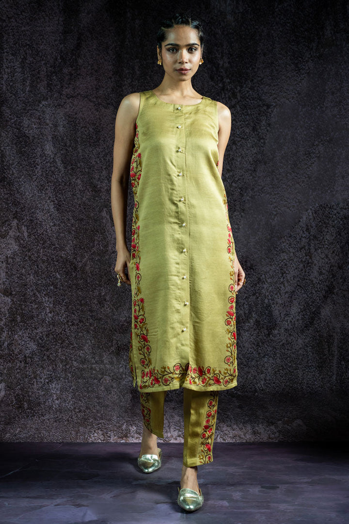 KAMAL LEELA METALLIC PISTA KURTA+PANT (SET OF 2) | SHOBITAM