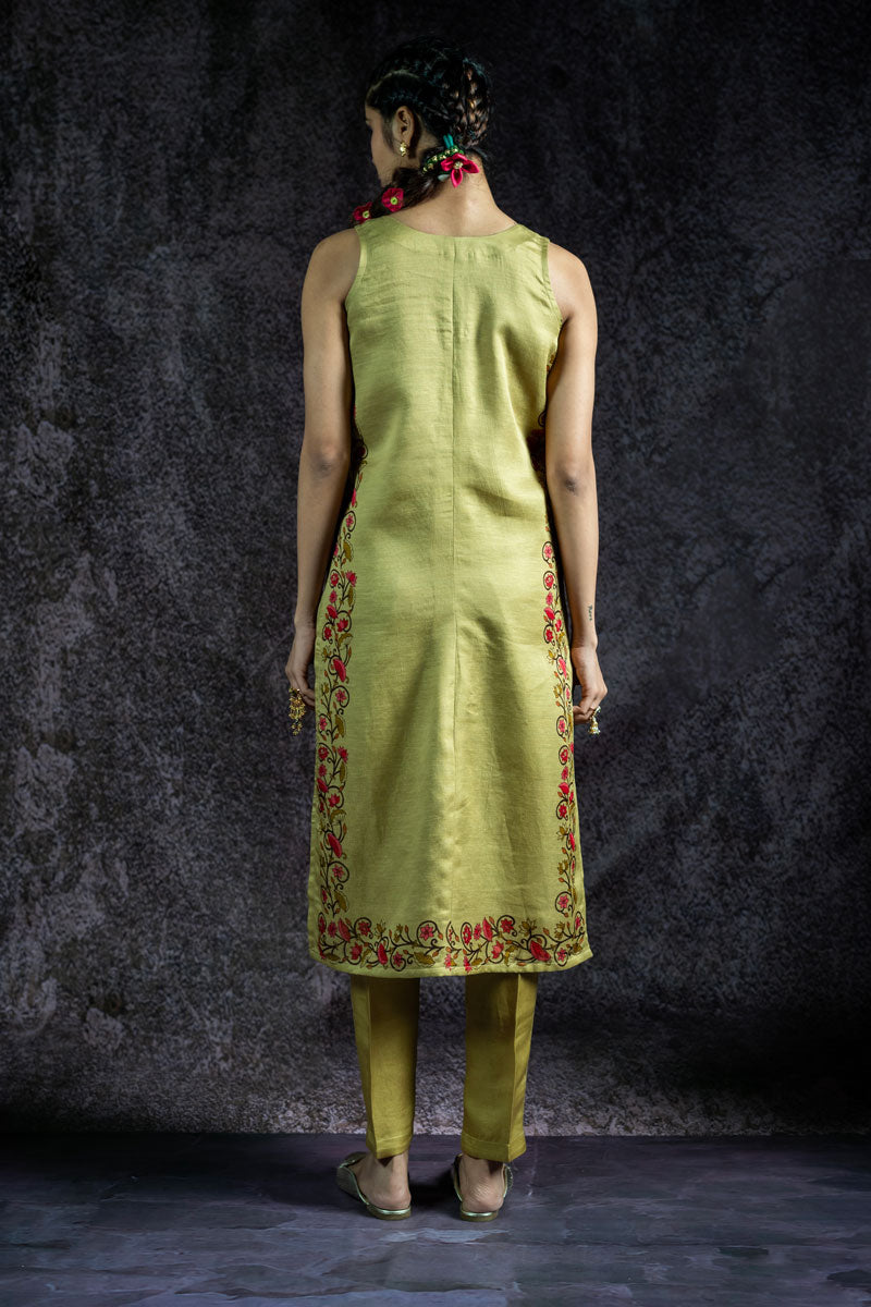 KAMAL LEELA METALLIC PISTA KURTA+PANT (SET OF 2) | SHOBITAM