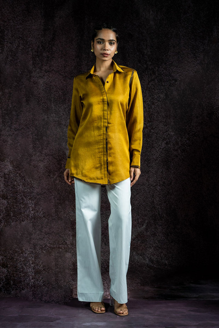 OLIVE METALLIC SHIRT | SHOBITAM