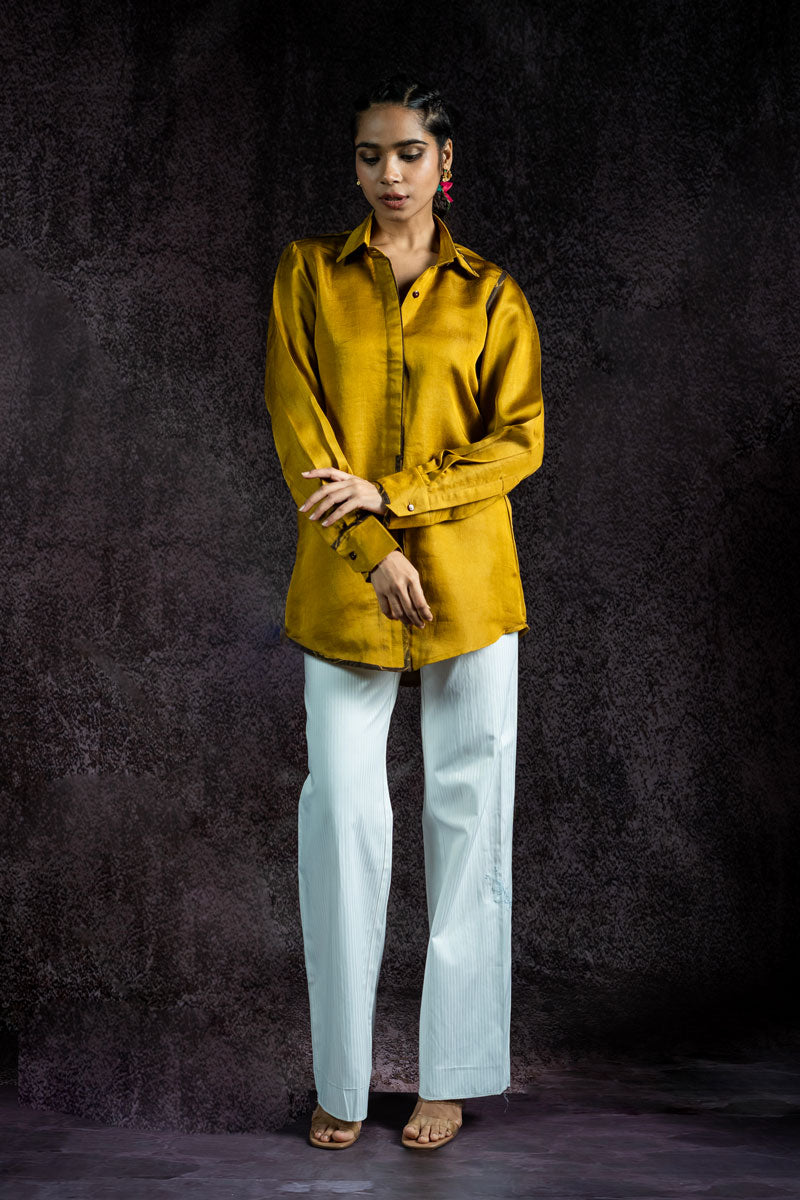 OLIVE METALLIC SHIRT | SHOBITAM