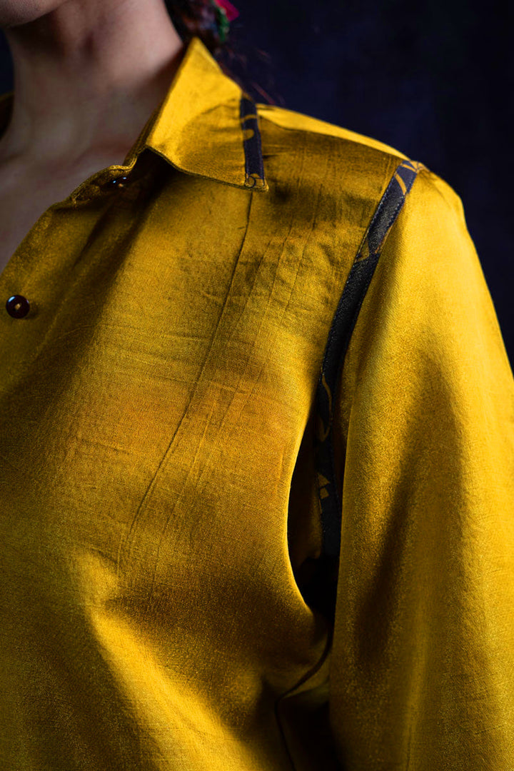 OLIVE METALLIC SHIRT | SHOBITAM