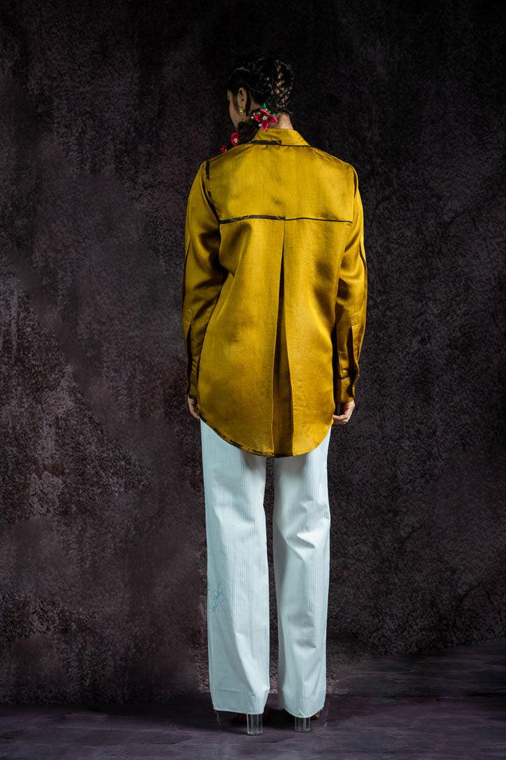 OLIVE METALLIC SHIRT | SHOBITAM