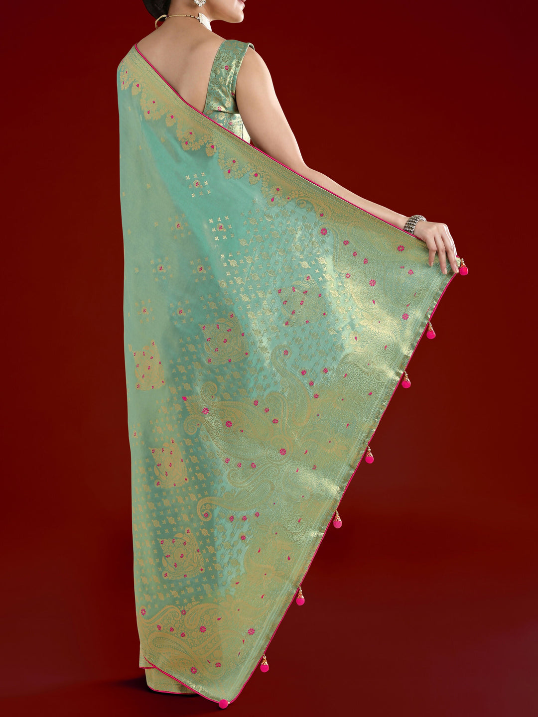 Light Blue Color Paisley Zari Woven Semi Banarasi Tissue Silk Saree  | SHOBITAM