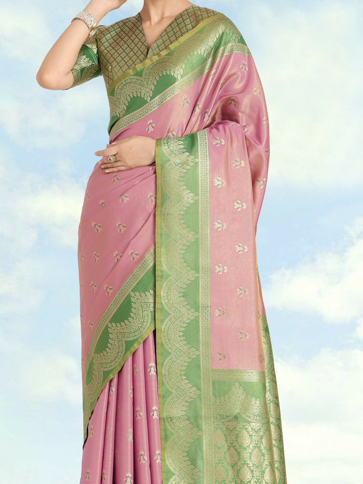 Mauve Pink Color Weaving Semi Banarasi Tissue Silk Saree | SHOBITAM