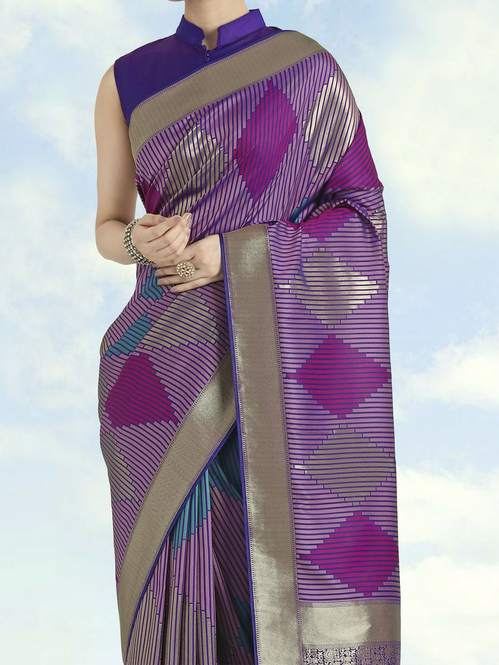 Lavender Colour Banarasi Silk Zari Weaving Saree | SHOBITAM