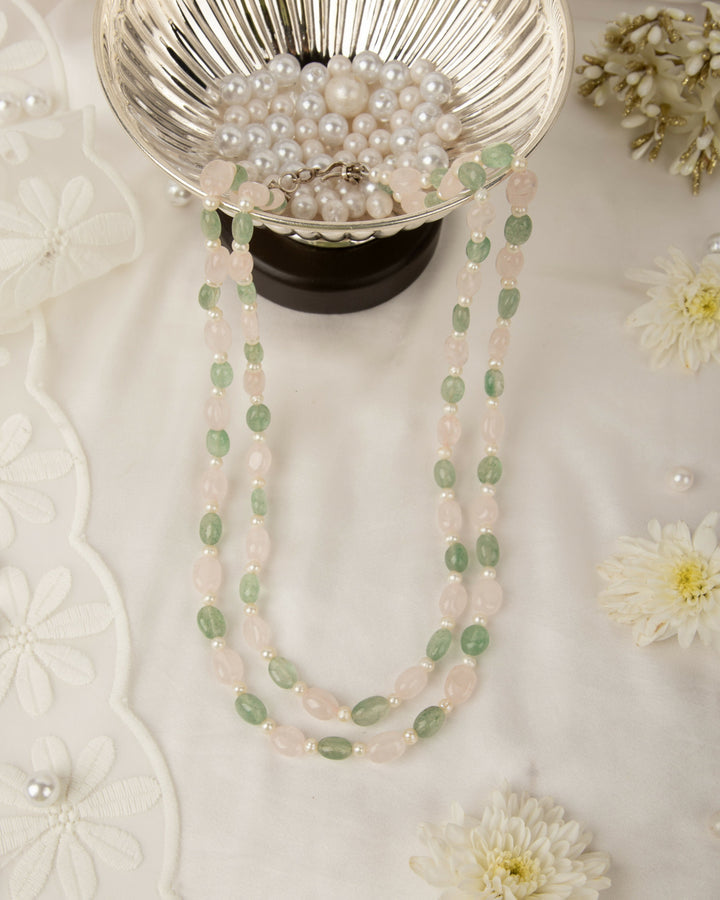 Pastel Affair- Rose Quartz with Aventurine 2 Layer Mala | SHOBITAM