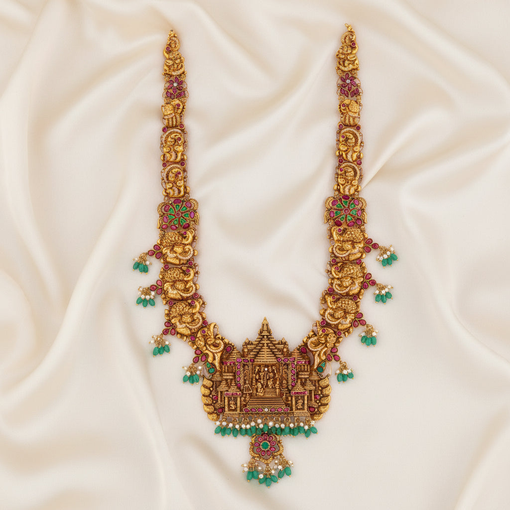 92.5 Silver, 24kt Gold Polish Ramayan Haar Necklace | SHOBITAM