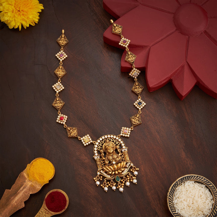 92.5 Silver, Gold Plated,Chandrarekha Temple Necklace | SHOBITAM