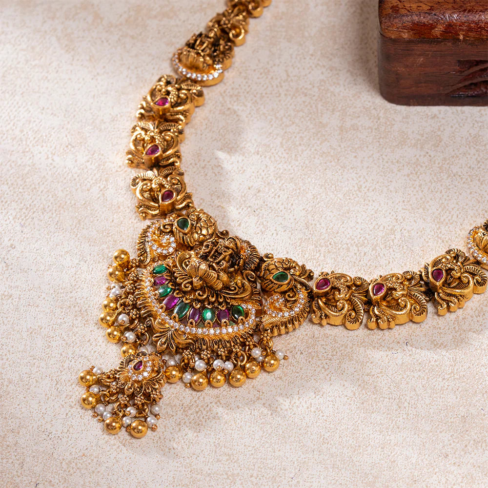 92.5 Silver, Gold Plated Shree Vaani Short Necklace