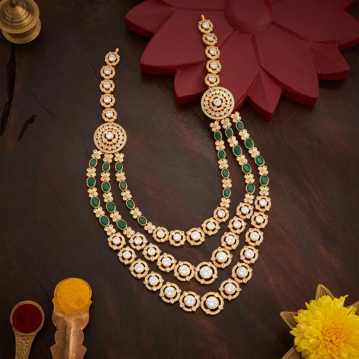 Pure 92.5 Silver, Gold Plated CZ Navatrio Necklace