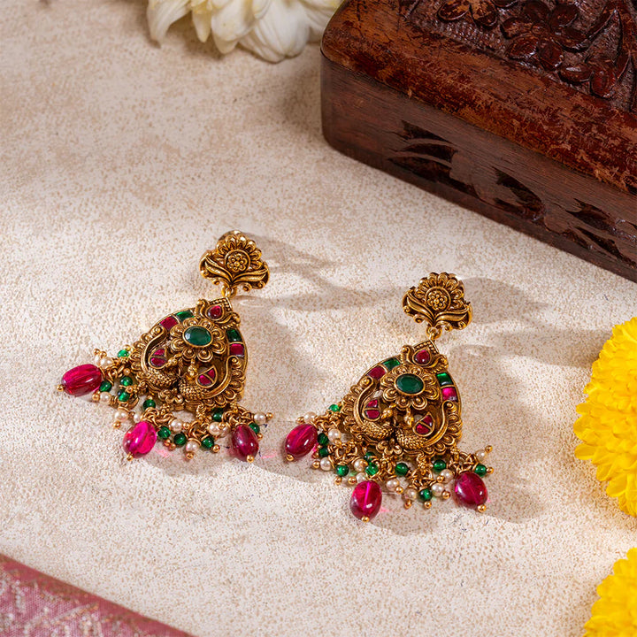 Stunning 92.5 Silver, Gold Plated Suvarna Kalasha Lakshmi Necklace Set