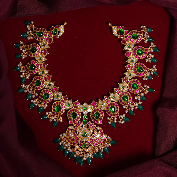 Stunning 92.5 Silver, Gold Plated Kairi Kundali Short Necklace