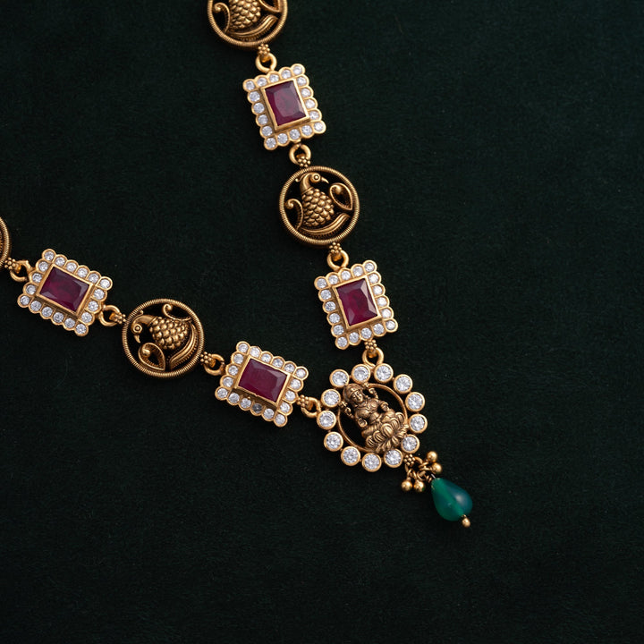 92.5 Silver, 24kt Gold Polish Yogalakshmi Temple Necklace  | SHOBITAM