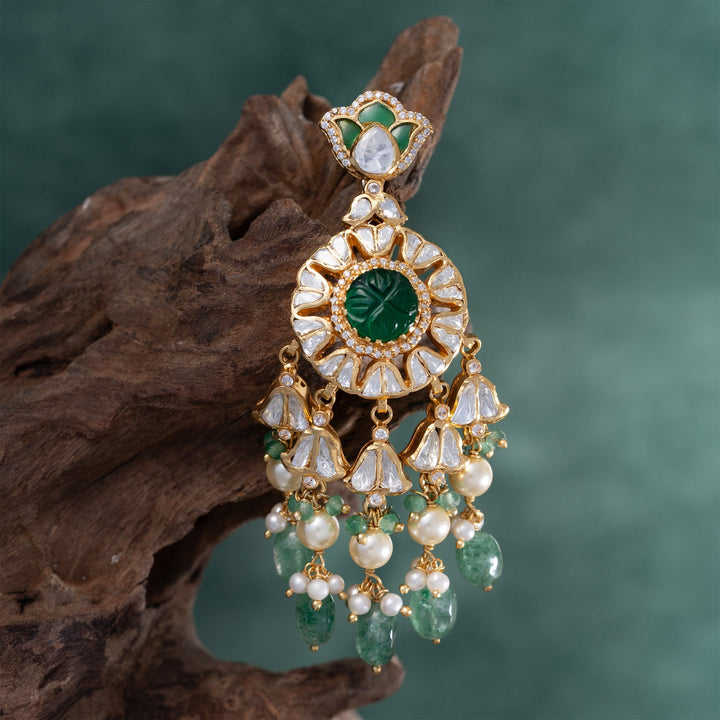 92.5 Silver, 24kt Gold Polish Kamalika Polki Dangle Earrings | SHOBITAM