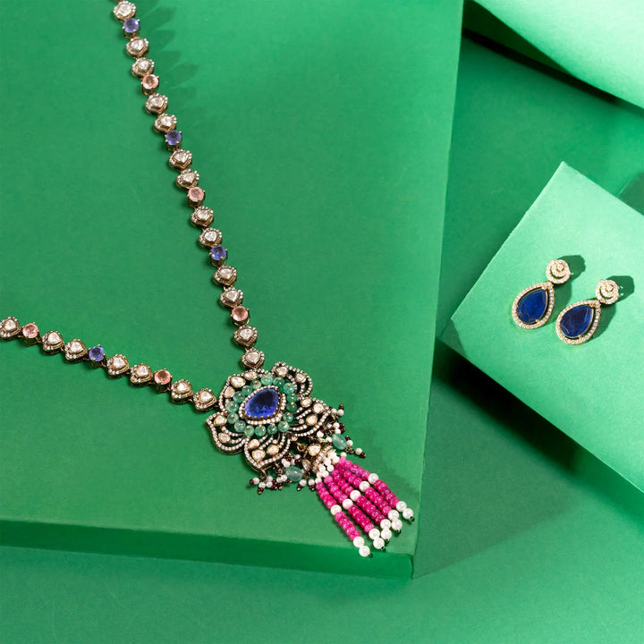 92.5 Silver, Gold Plated Trishaani Necklace Set