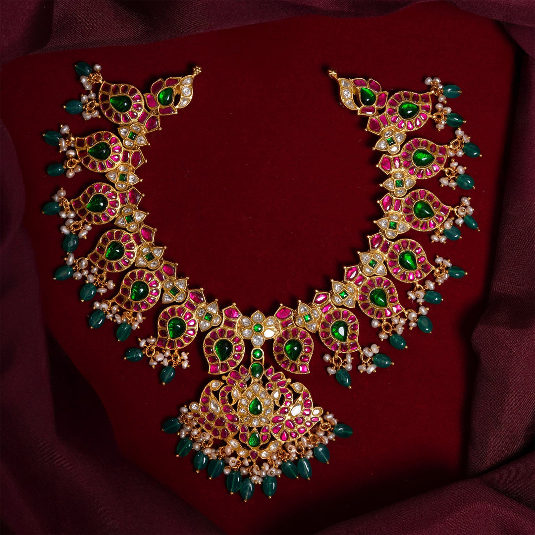 92.5 Silver, 24kt Gold Polish Kairi Kundali Kundan Necklace | SHOBITAM