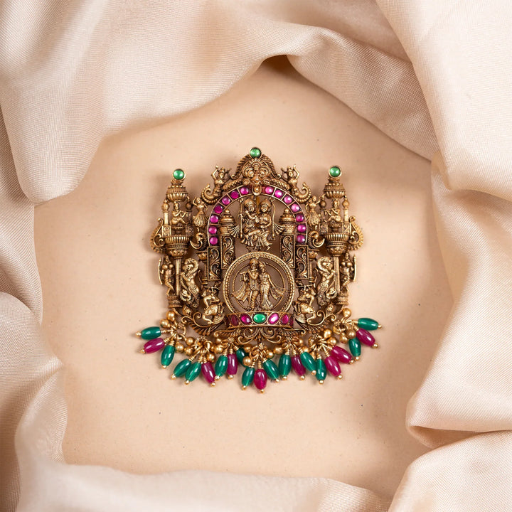Pure 92.5 Silver, Gold Plated Raga of Radha-Krishna Pendant