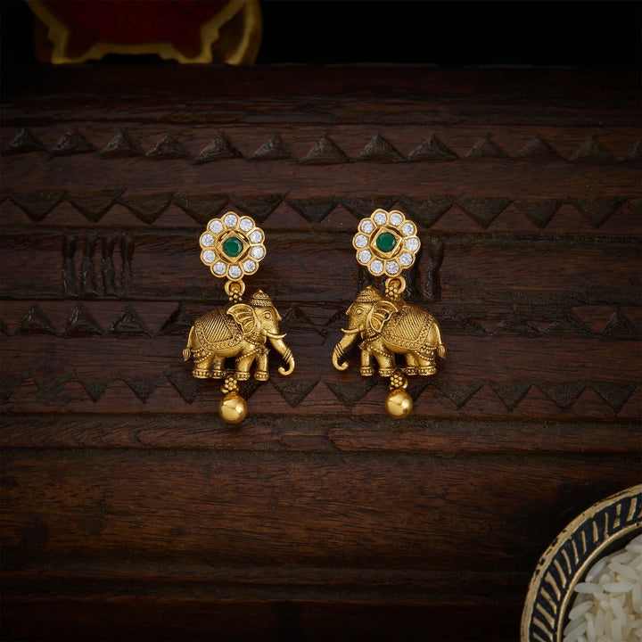 Pure 92.5 Silver, Gold Plated Pushpa Gaja Danglers