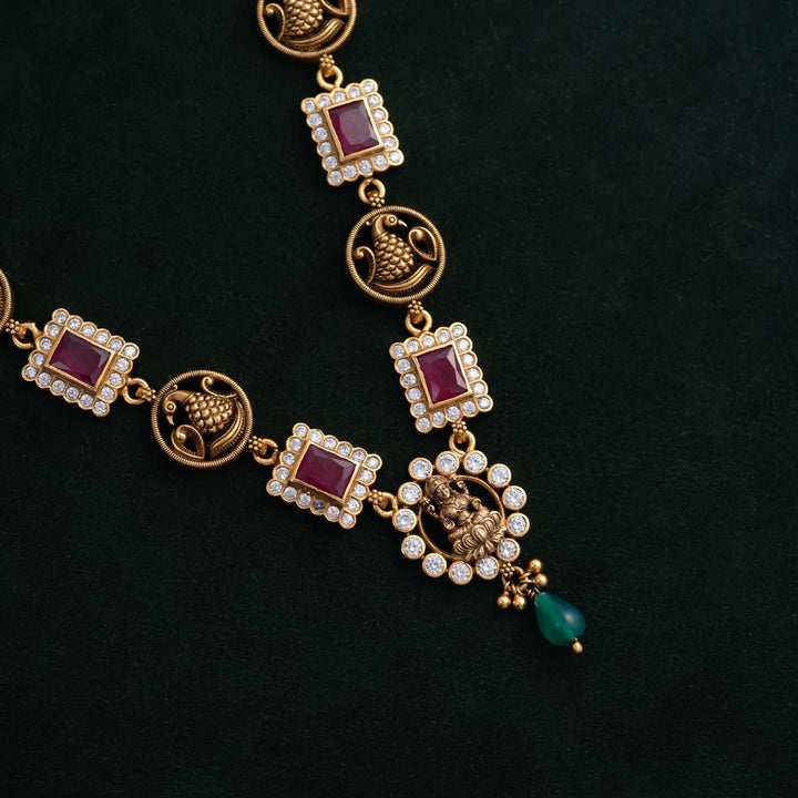 Stunning 92.5 Silver, Gold Plated Yogalakshmi Necklace