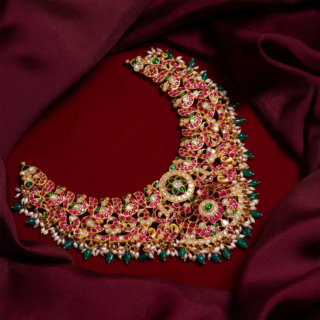Stunning 92.5 Silver, Gold Plated Peacock Kalika Necklace