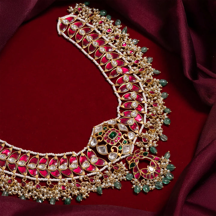 Stunning 92.5 Silver, Gold Plated Pushpakriti Mor Short Necklace
