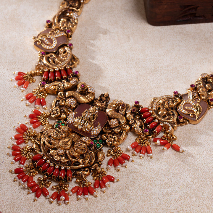 92.5 Silver, 24kt Gold Polish Shree Samhita Nakshi Necklace | SHOBITAM