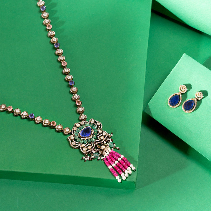 92.5 Silver, Gold Plated,Trishaani Necklace Set | SHOBITAM