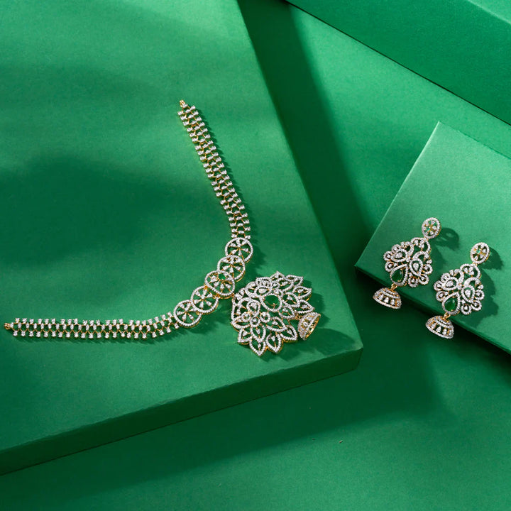 Pure 92.5 SilverGold Plated  Leela Necklace Set