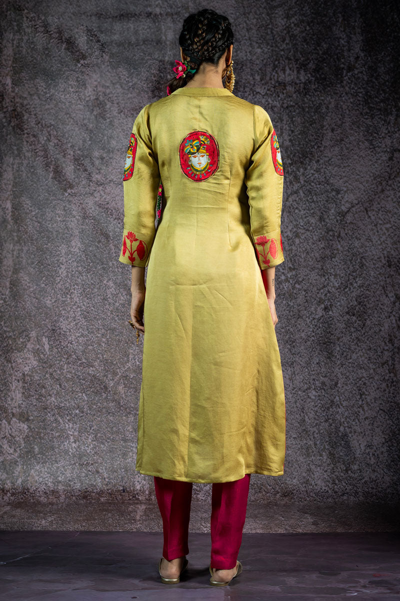 PADMA SAAJ PISTA METALLIC KURTA + SALWAR+ DUPATTA (SET OF 3) | SHOBITAM