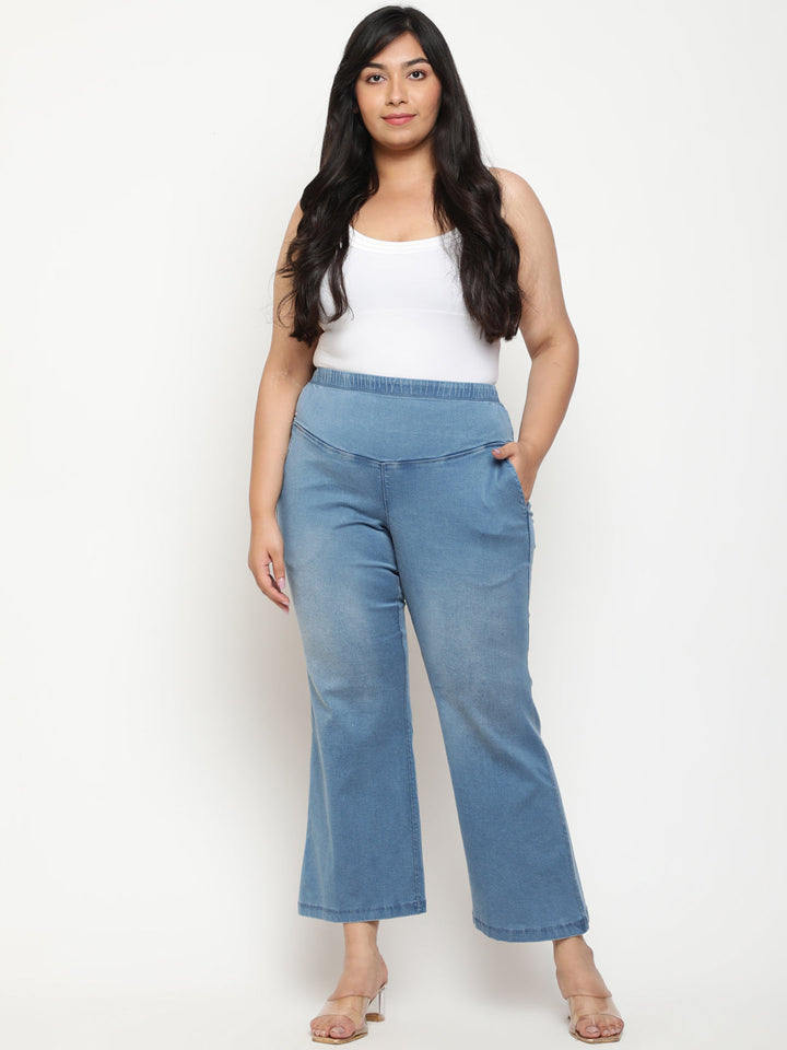 Blue Light Fade Flare Tummy Shaping Above the Ankle Pants | Made to Order