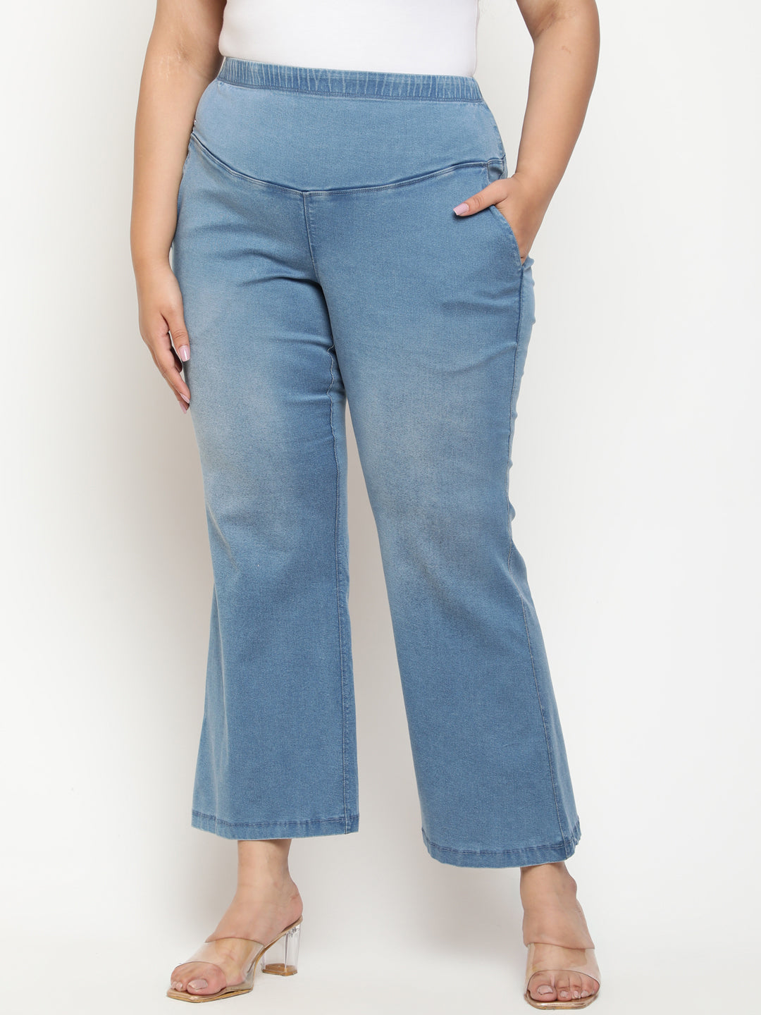 Blue Light Fade Flare Tummy Shaping Above the Ankle Pants | Made to Order