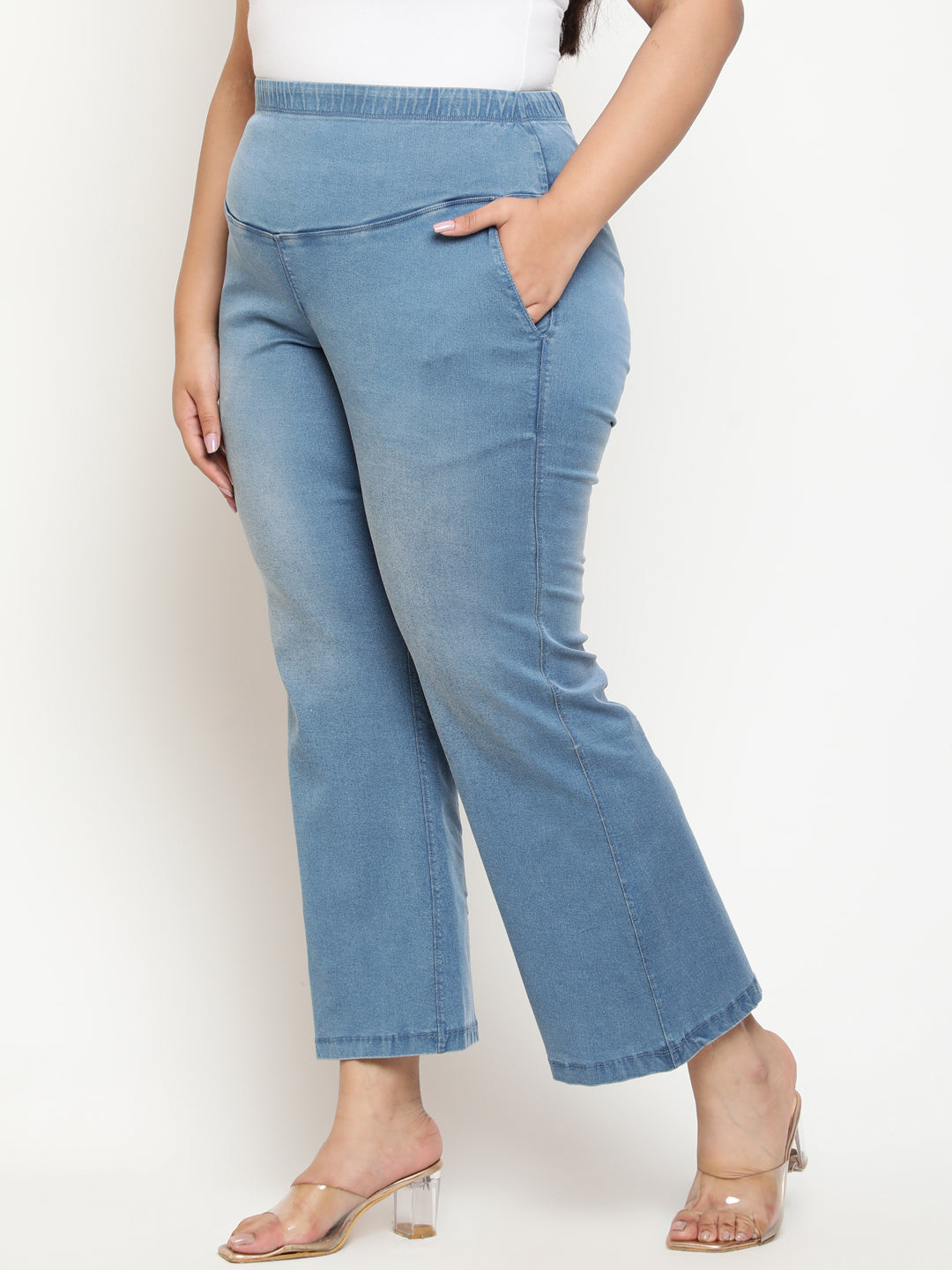 Blue Light Fade Flare Tummy Shaping Above the Ankle Pants | Made to Order