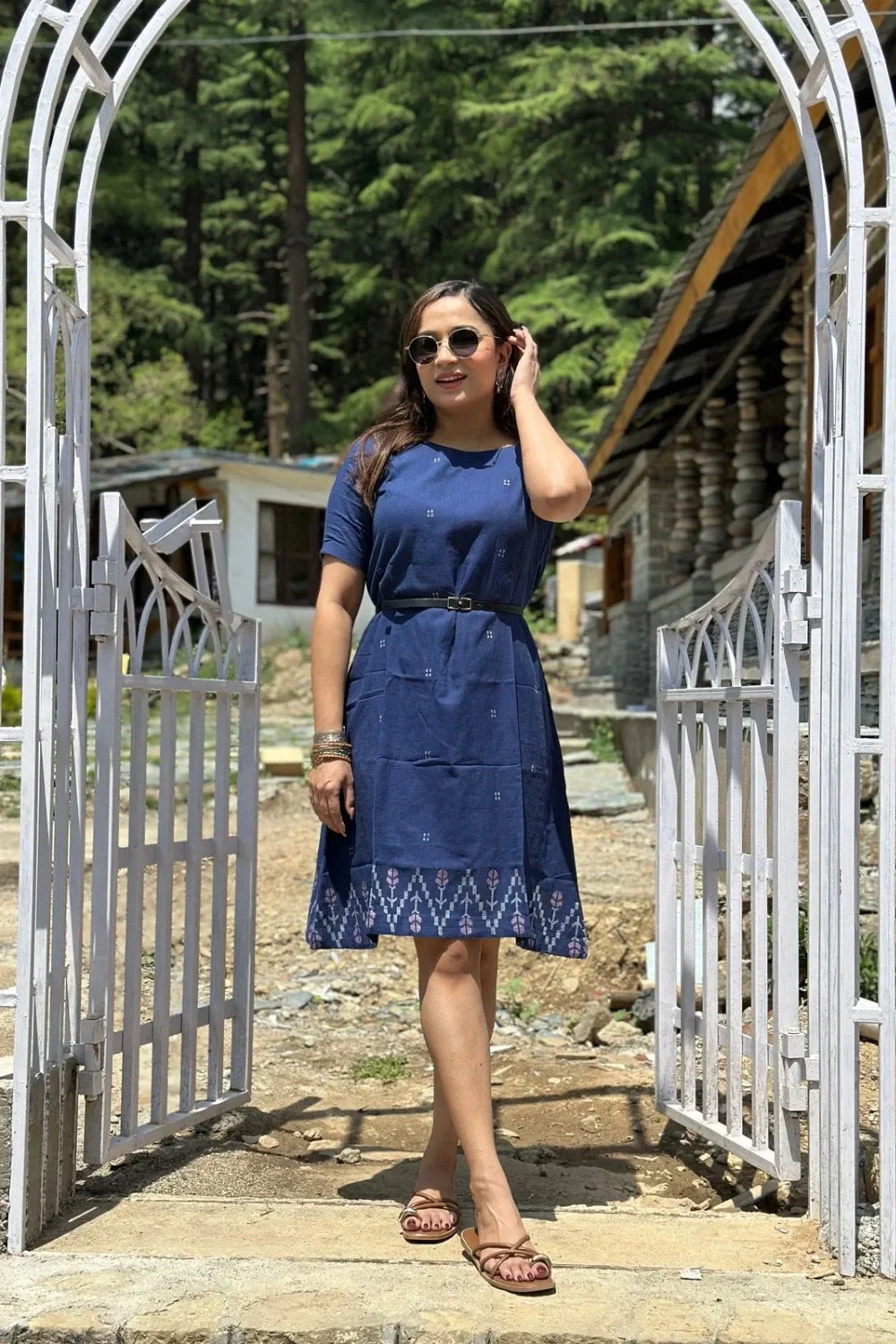 Navy Meadow Jamdani Dress | SHOBITAM