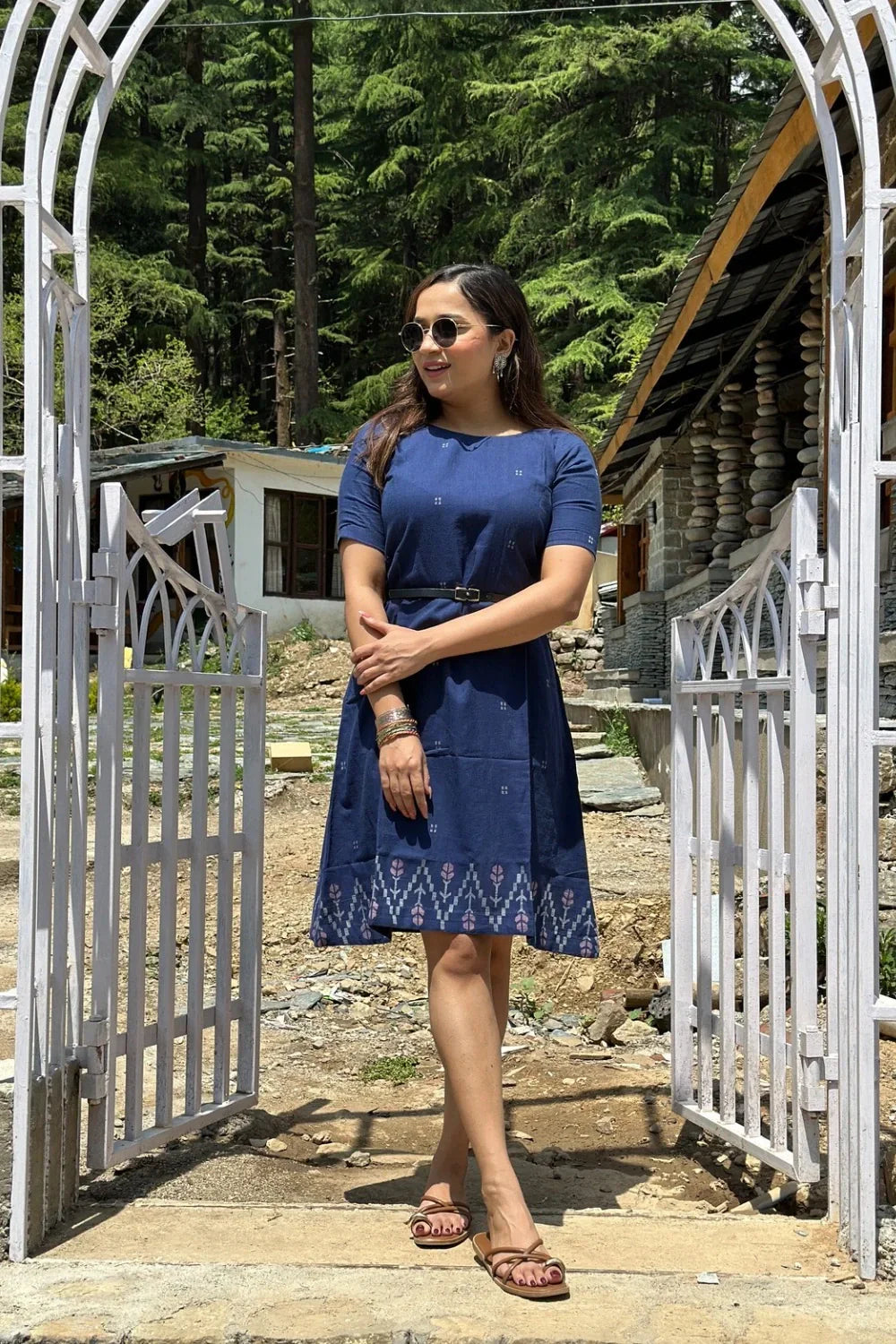 Navy Meadow Jamdani Dress | SHOBITAM
