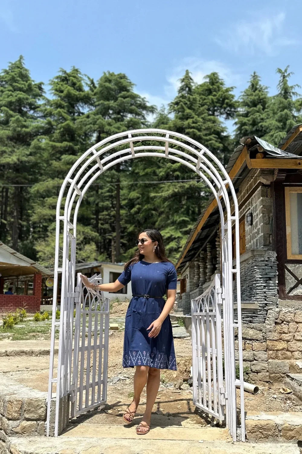Navy Meadow Jamdani Dress | SHOBITAM