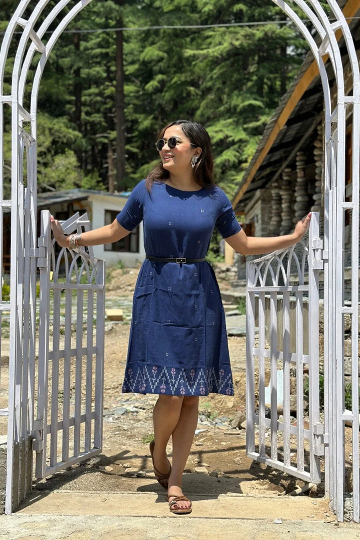 Navy Meadow Jamdani Dress | SHOBITAM