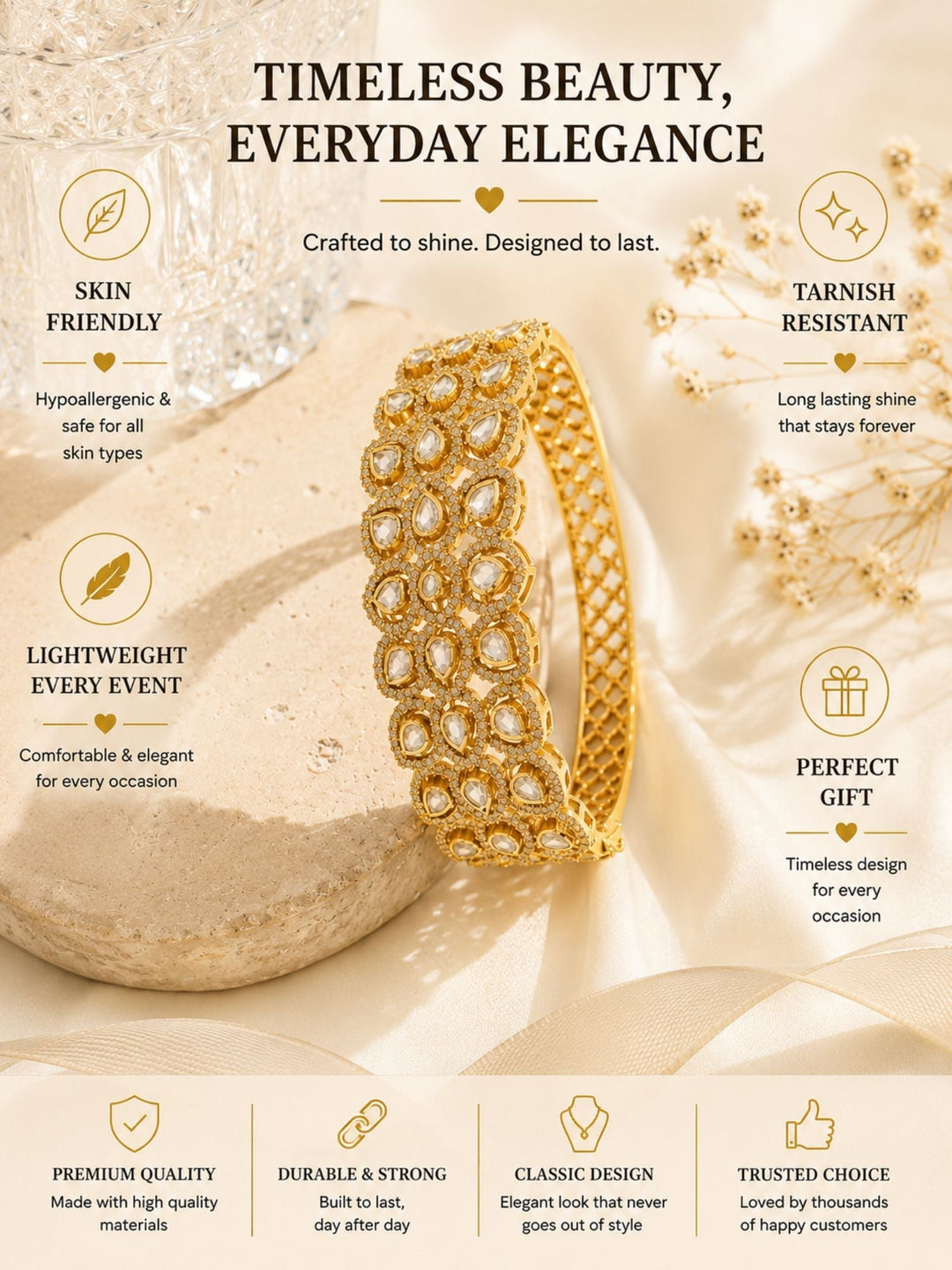 Royal Polki Kundan Teardrop Statement Bracelet | SHOBITAM