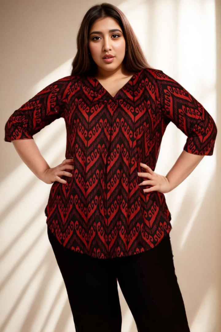 Maroon Black Plus Size Top in Soft knitted fabric | Made to Order