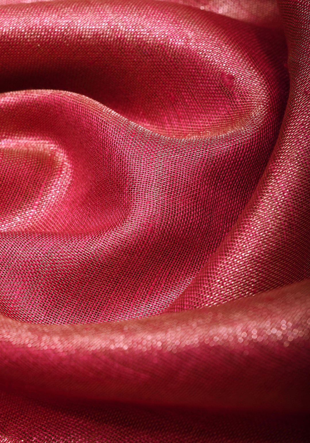 Reddish Pink tone Scalloped Tissue Linen Saree and golden border  | Shobitam Saree